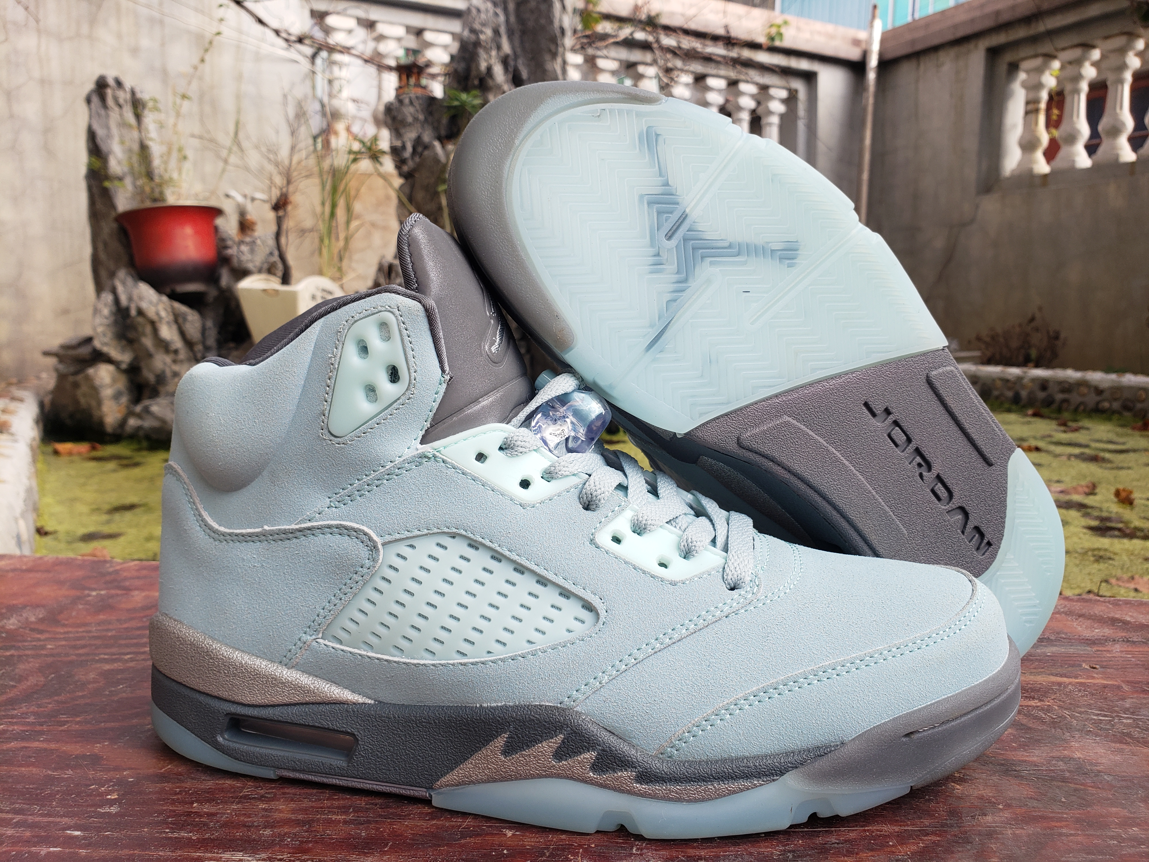 2021 Men Air Jordan 5 Light Blue Grey Shoes